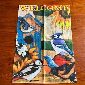 Decorative Hanging with Birds 27X38.5” Bright colors. Brand new, still has folds